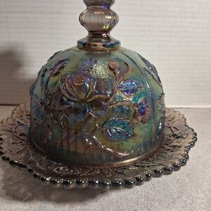 Vintage Imperial Amethyst Iridescent Carnival Glass Covered Butter Dish